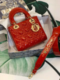 Lady Dior bag in cherry red patent calfskin