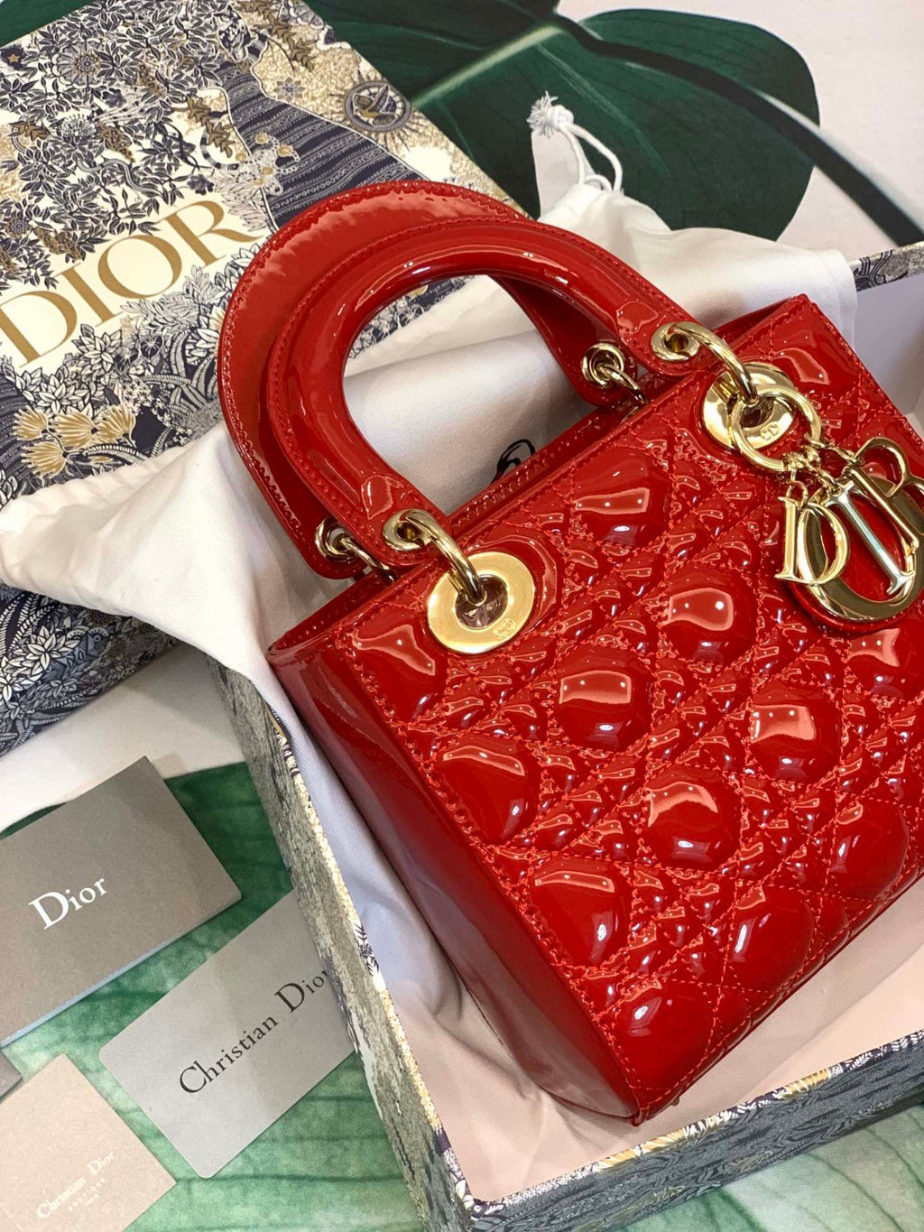 Lady Dior bag in cherry red patent calfskin