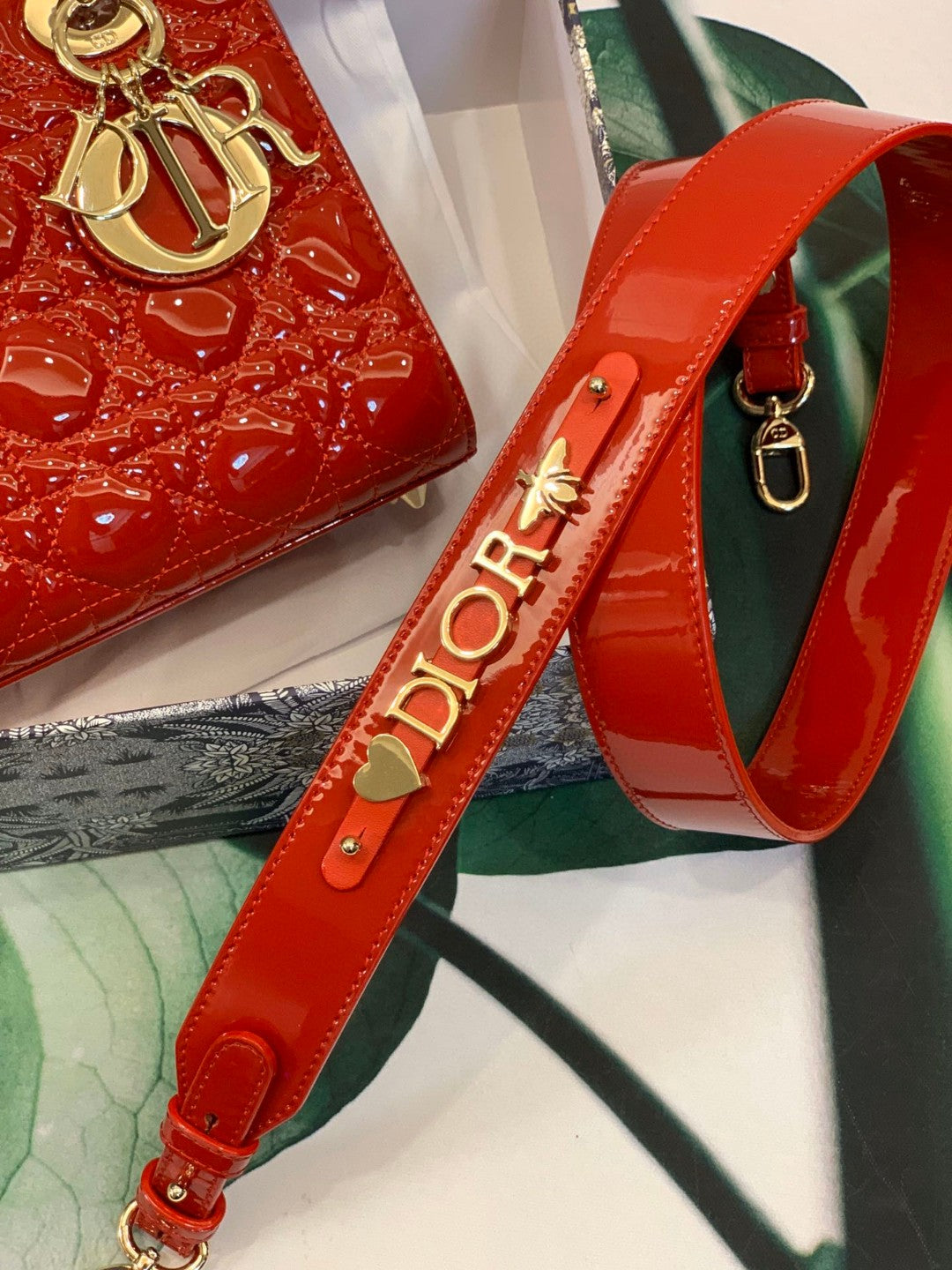 Lady Dior bag in cherry red patent calfskin