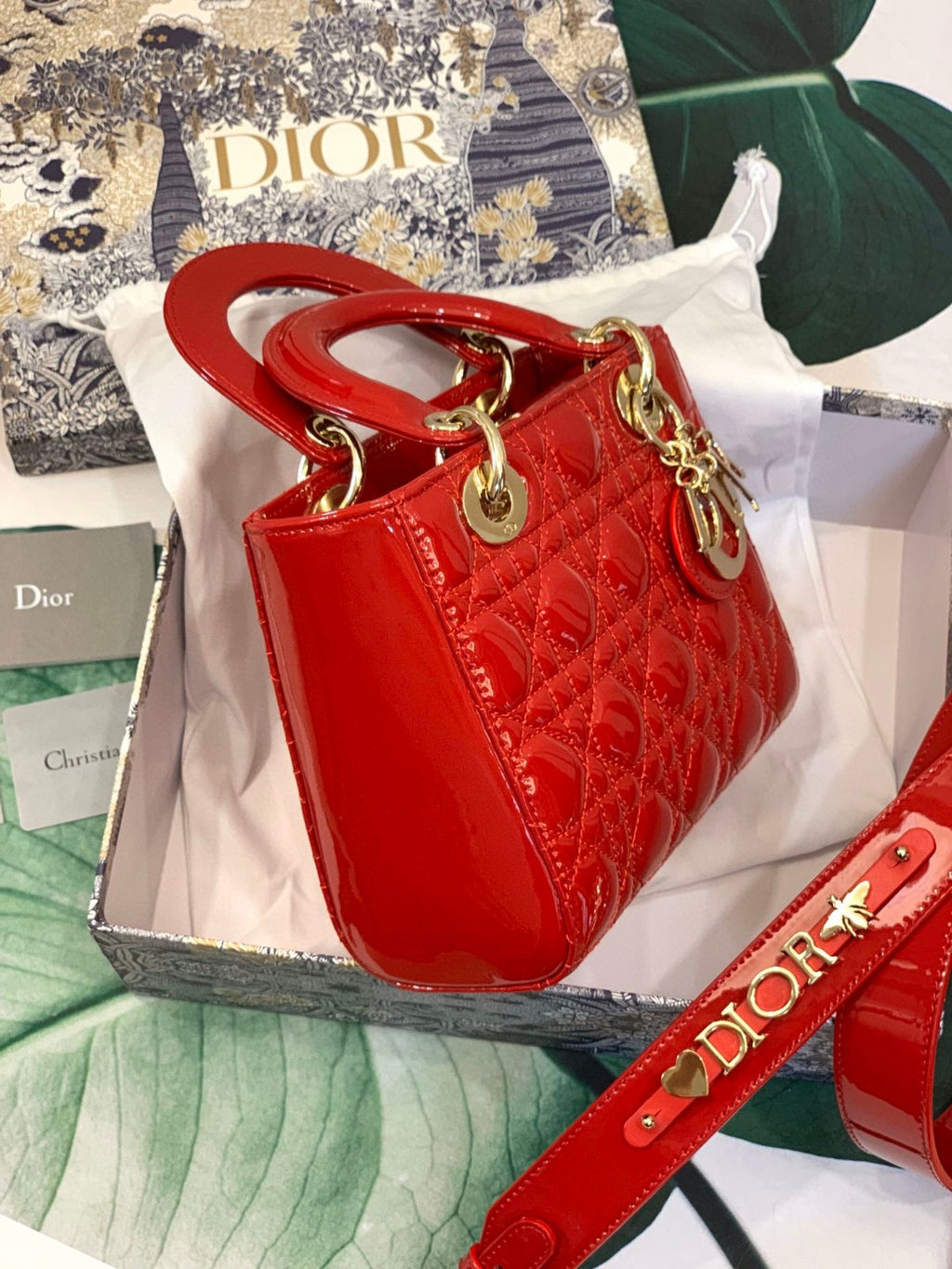 Lady Dior bag in cherry red patent calfskin
