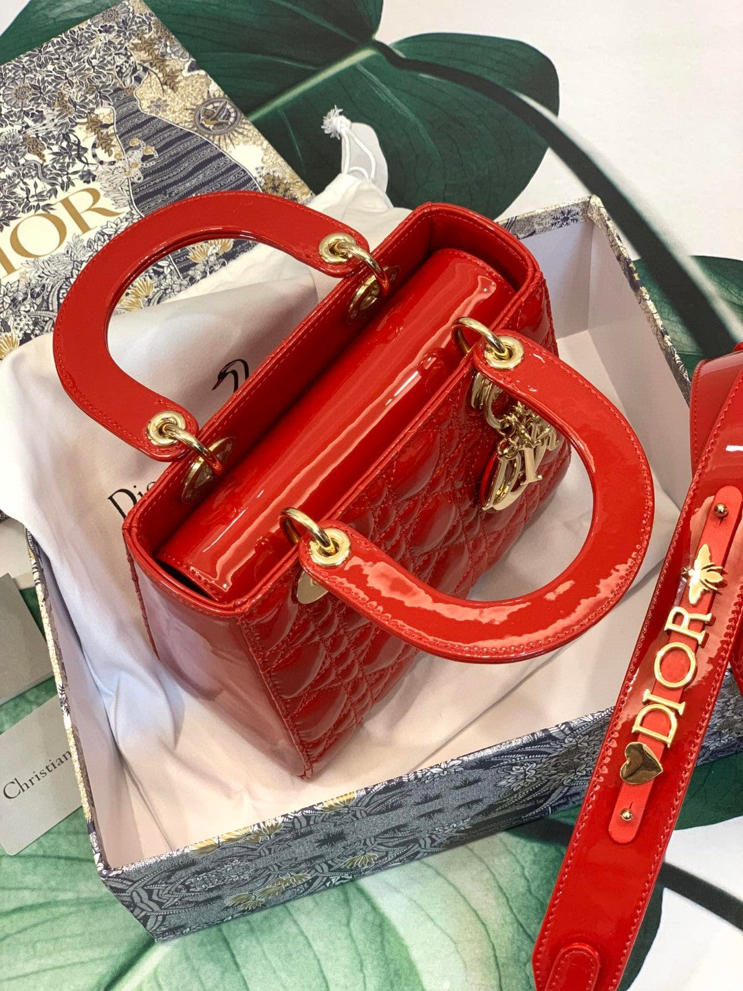 Lady Dior bag in cherry red patent calfskin