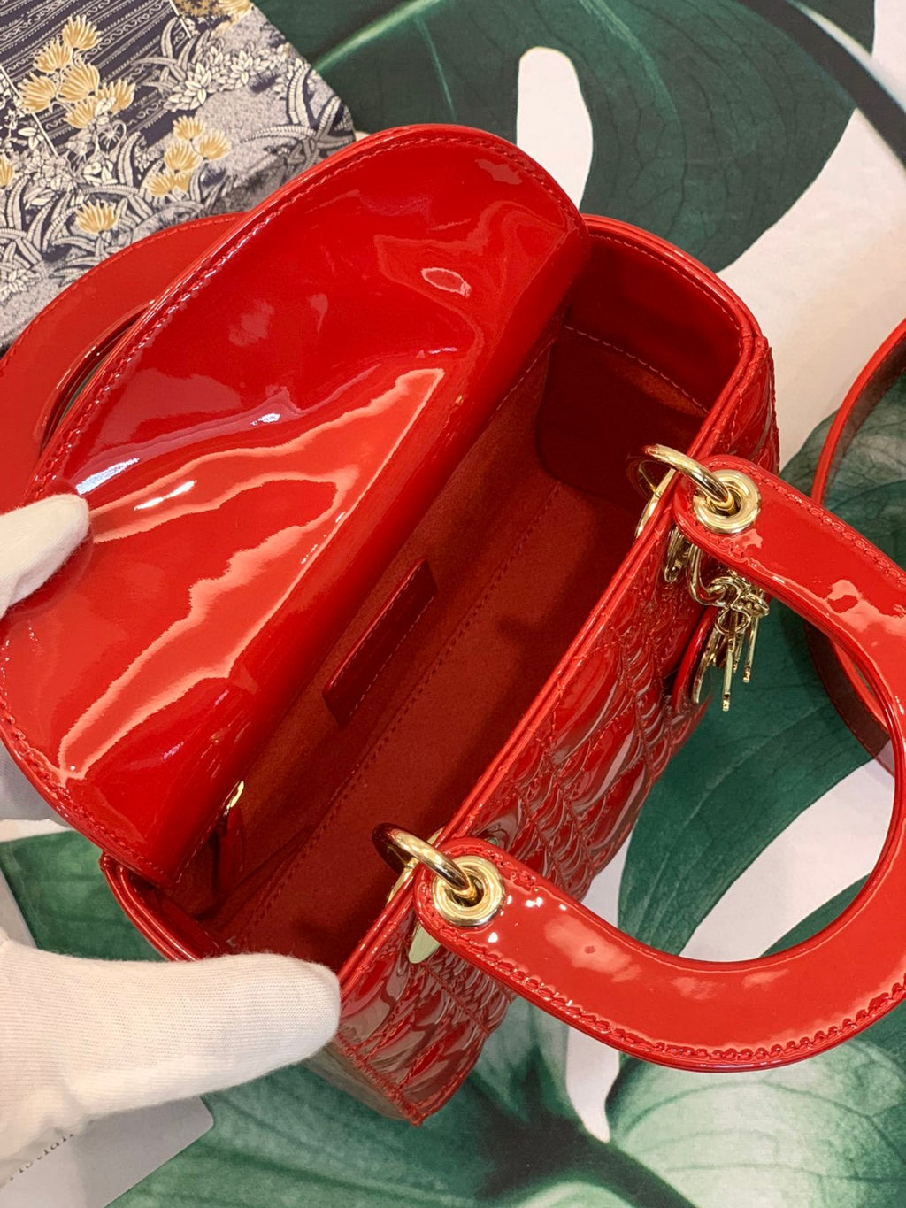 Lady Dior bag in cherry red patent calfskin