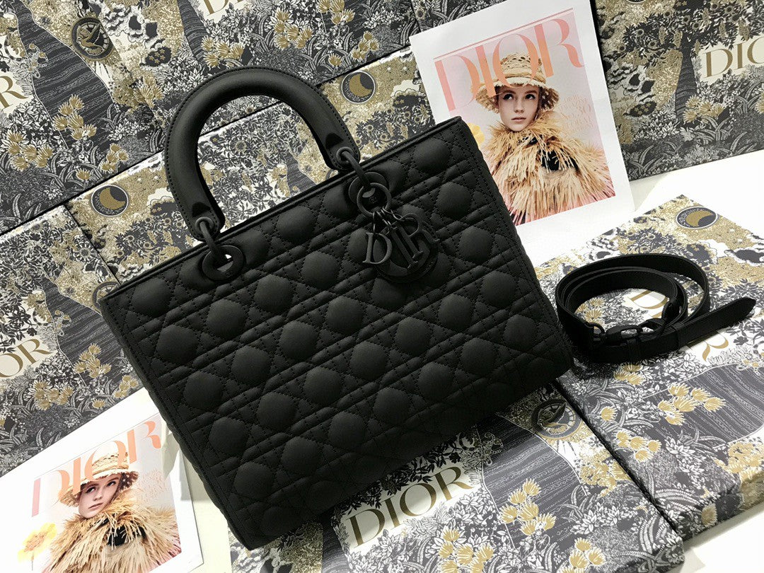 large Dior Lady bag in black ultramatte calfskin