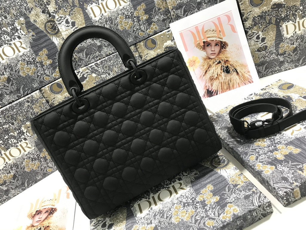 large Dior Lady bag in black ultramatte calfskin