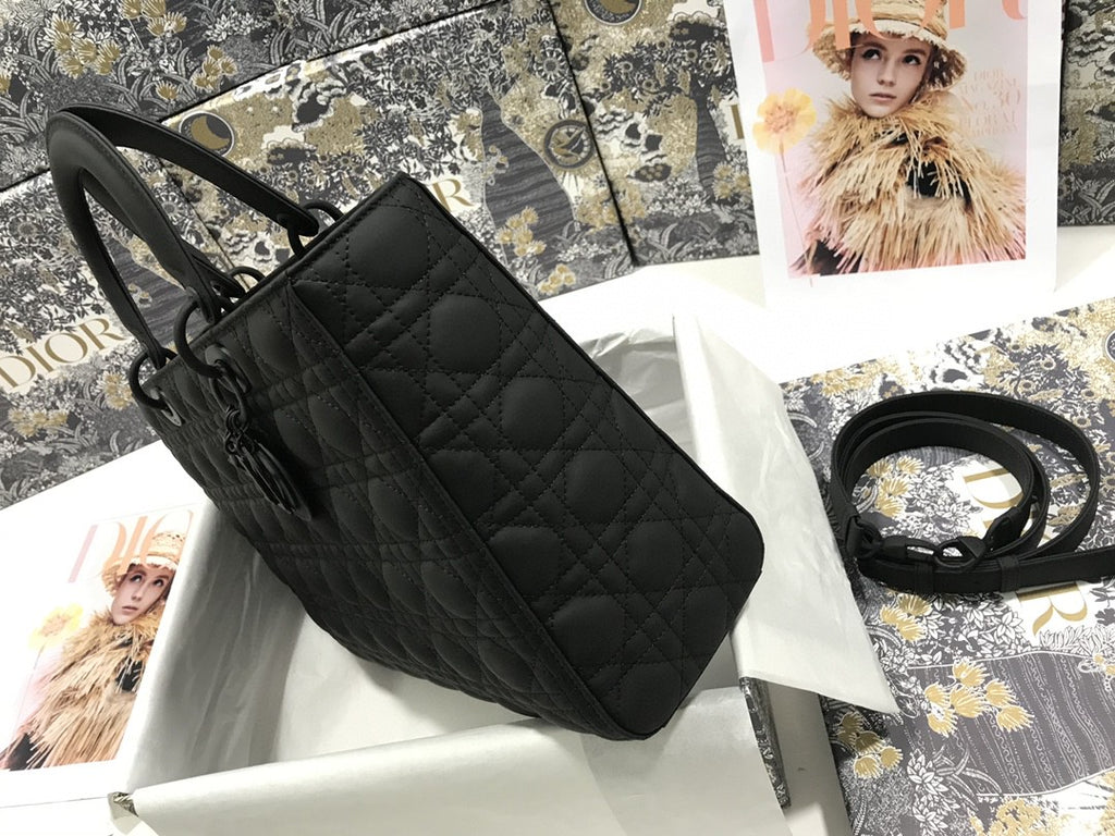 large Dior Lady bag in black ultramatte calfskin