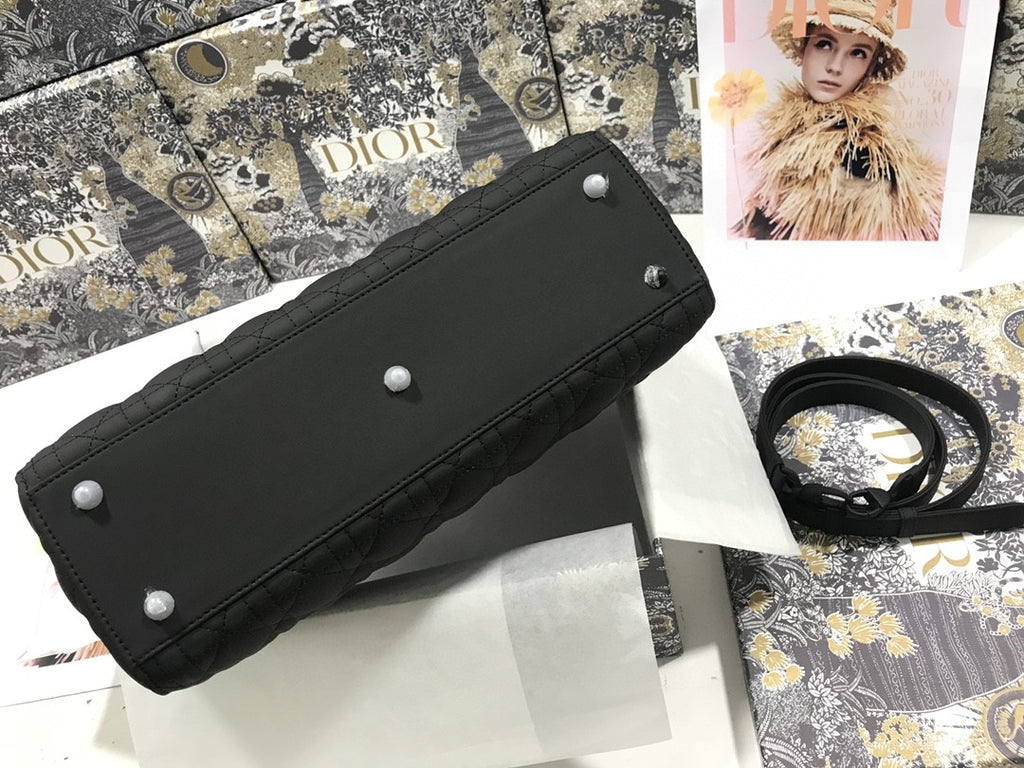 large Dior Lady bag in black ultramatte calfskin