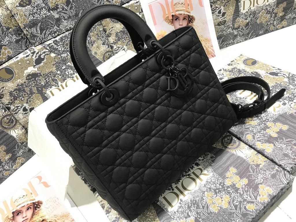 large Dior Lady bag in black ultramatte calfskin