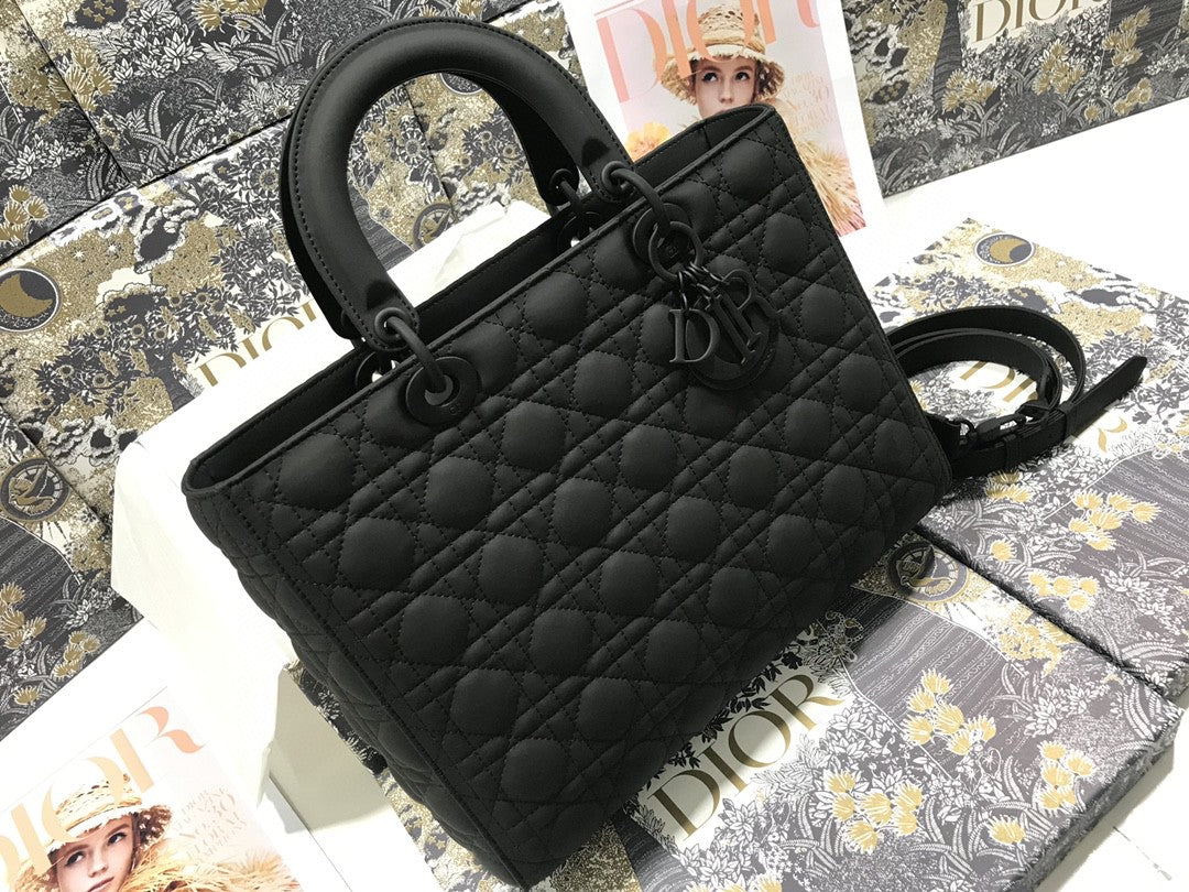large Dior Lady bag in black ultramatte calfskin