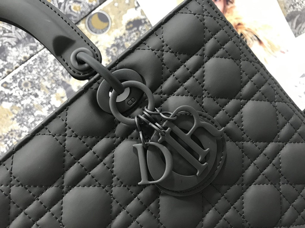 large Dior Lady bag in black ultramatte calfskin