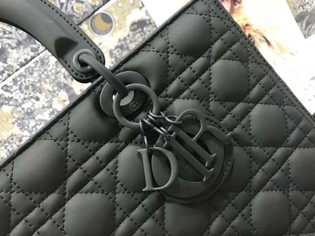 large Dior Lady bag in black ultramatte calfskin