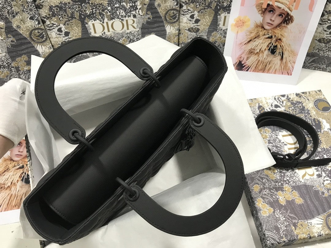 large Dior Lady bag in black ultramatte calfskin