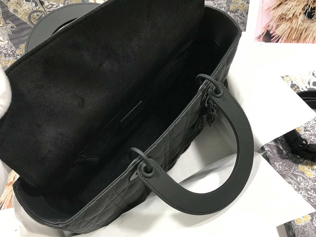 large Dior Lady bag in black ultramatte calfskin