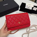Chanel Wallet on Chain (WOC) bag in red caviar leather with gold-tone hardware