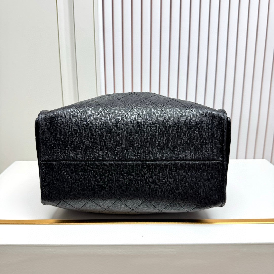 Chanel 25 Small Hobo Bag in black caviar leather with antique gold-tone hardware