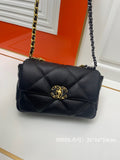 black Chanel 19 flap bag in lambskin with gold-tone