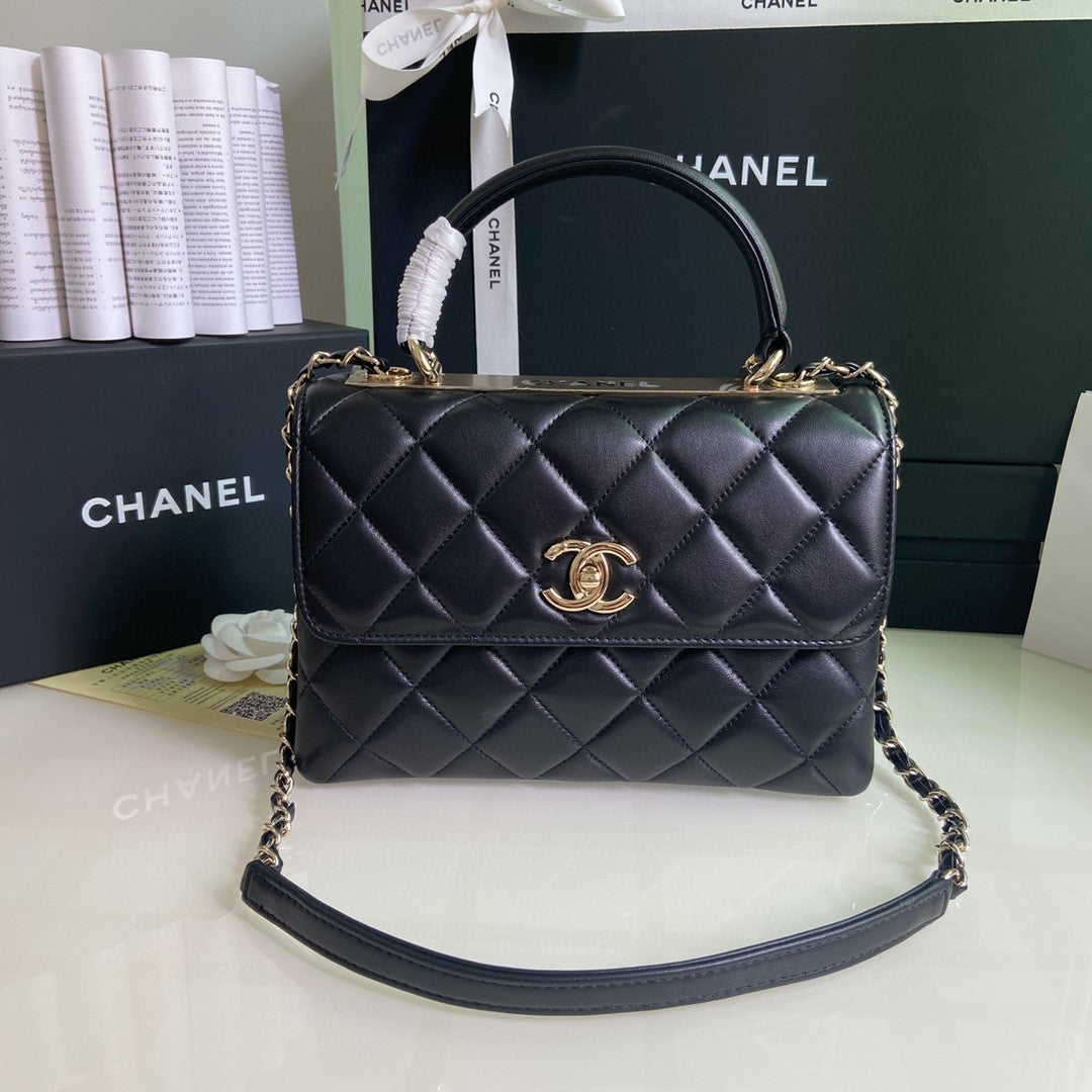 Chanel Small Trendy CC Flap Bag in black lambskin leather with gold-tone hardware