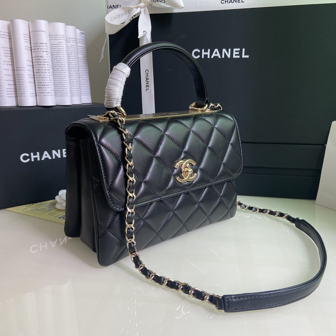 Chanel Small Trendy CC Flap Bag in black lambskin leather with gold-tone hardware