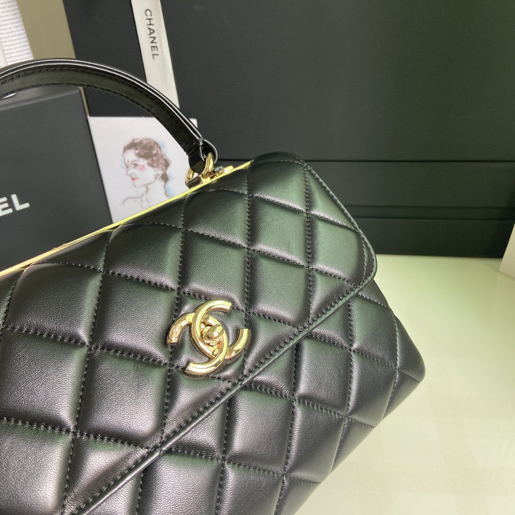 Chanel Small Trendy CC Flap Bag in black lambskin leather with gold-tone hardware