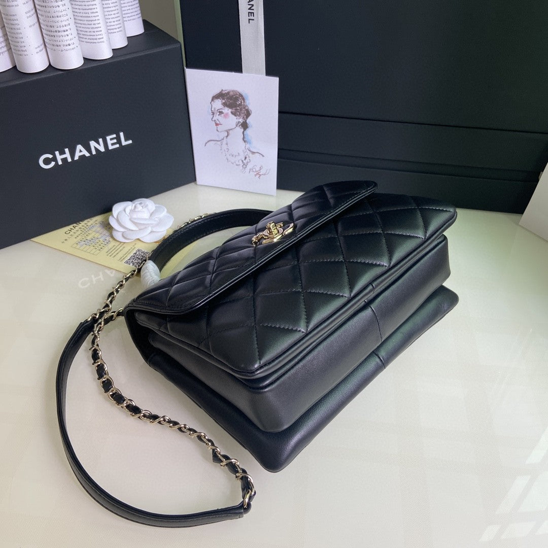 Chanel Small Trendy CC Flap Bag in black lambskin leather with gold-tone hardware