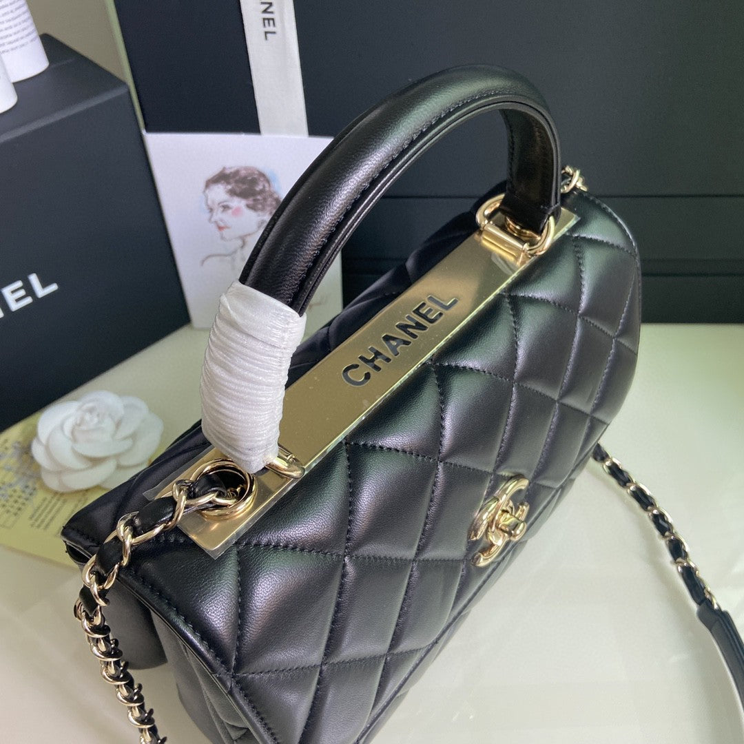Chanel Small Trendy CC Flap Bag in black lambskin leather with gold-tone hardware