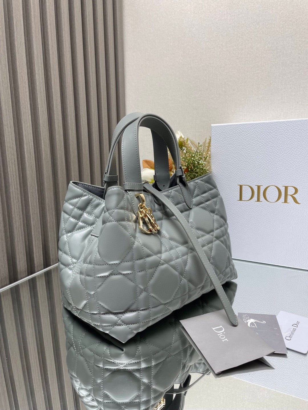 Dior Toujours Large Bag in Grey Macrocannage Calfskin