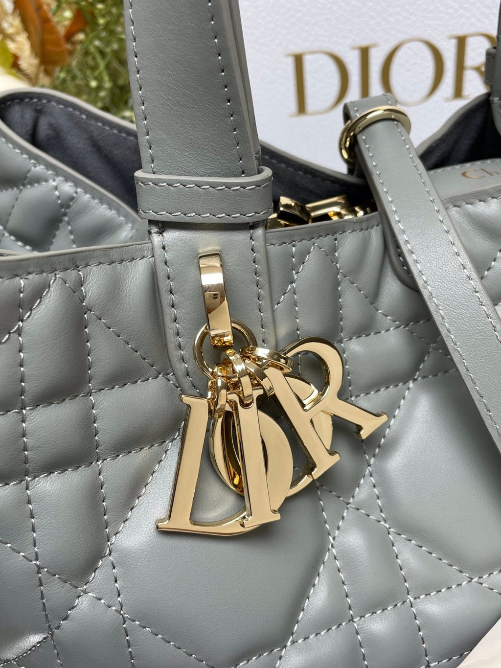 Dior Toujours Large Bag in Grey Macrocannage Calfskin