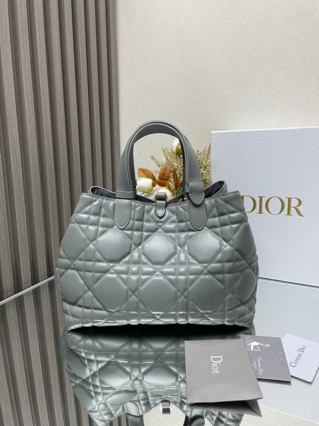 Dior Toujours Large Bag in Grey Macrocannage Calfskin