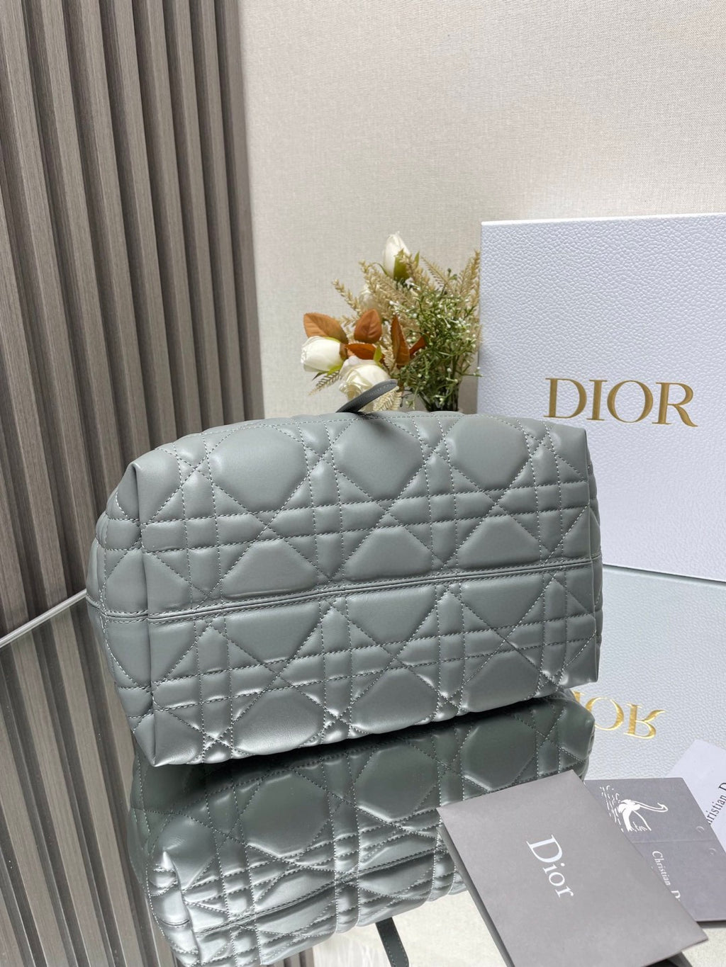 Dior Toujours Large Bag in Grey Macrocannage Calfskin