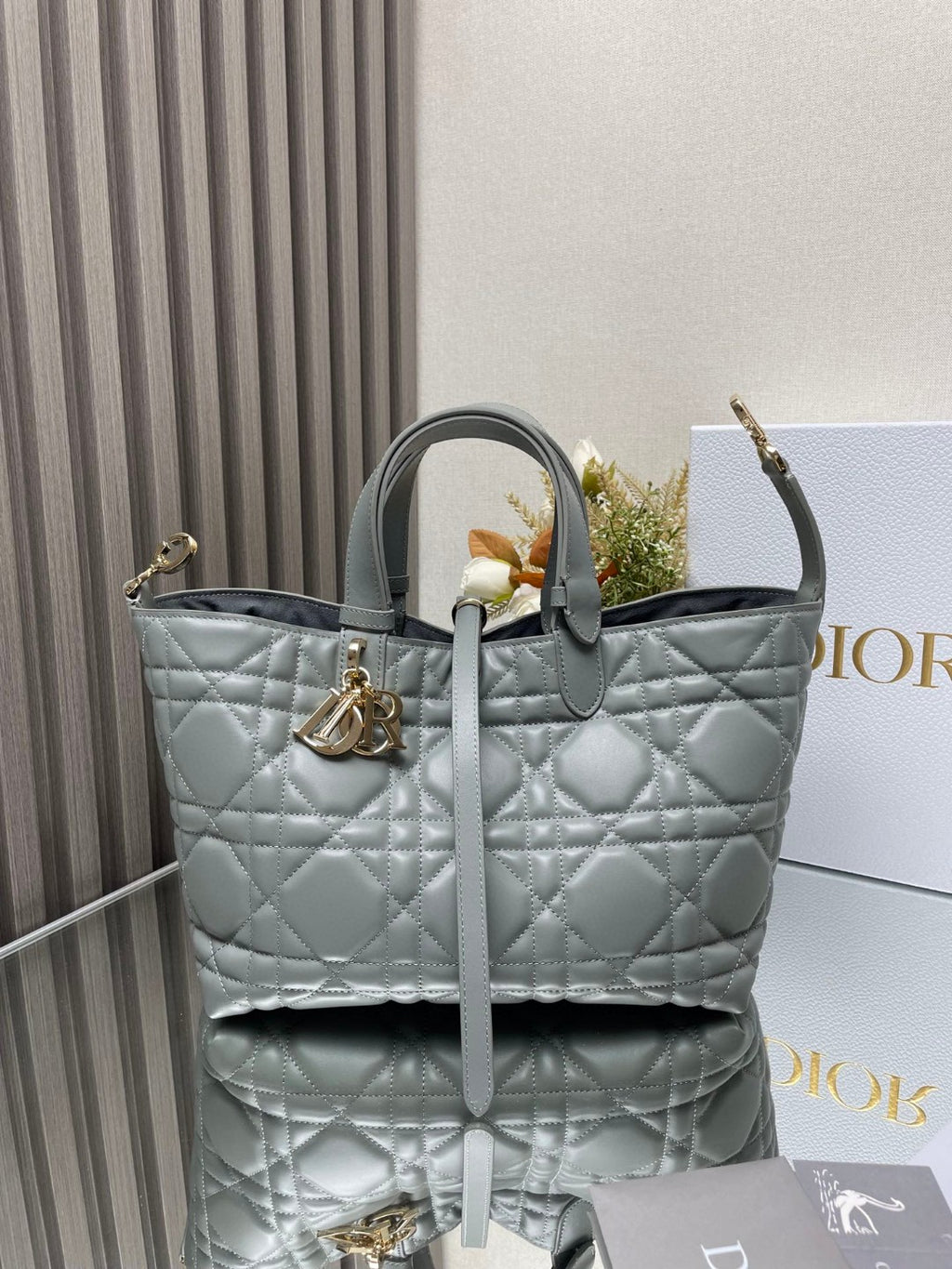 Dior Toujours Large Bag in Grey Macrocannage Calfskin
