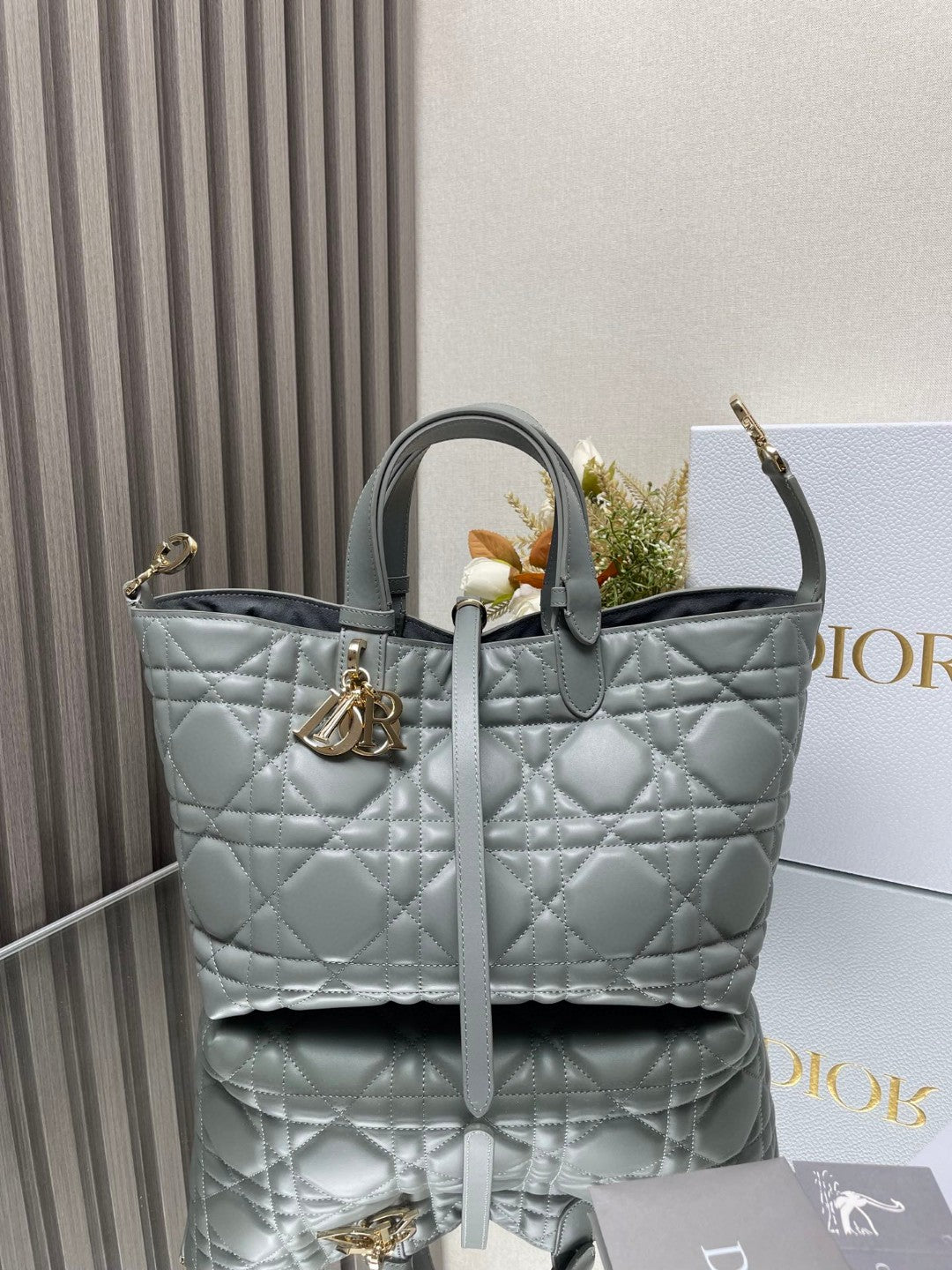 Dior Toujours Large Bag in Grey Macrocannage Calfskin