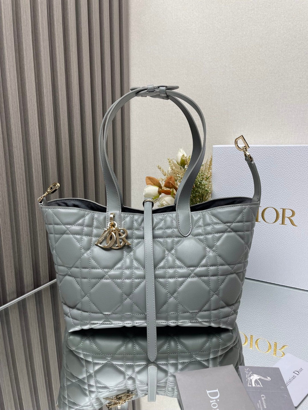 Dior Toujours Large Bag in Grey Macrocannage Calfskin