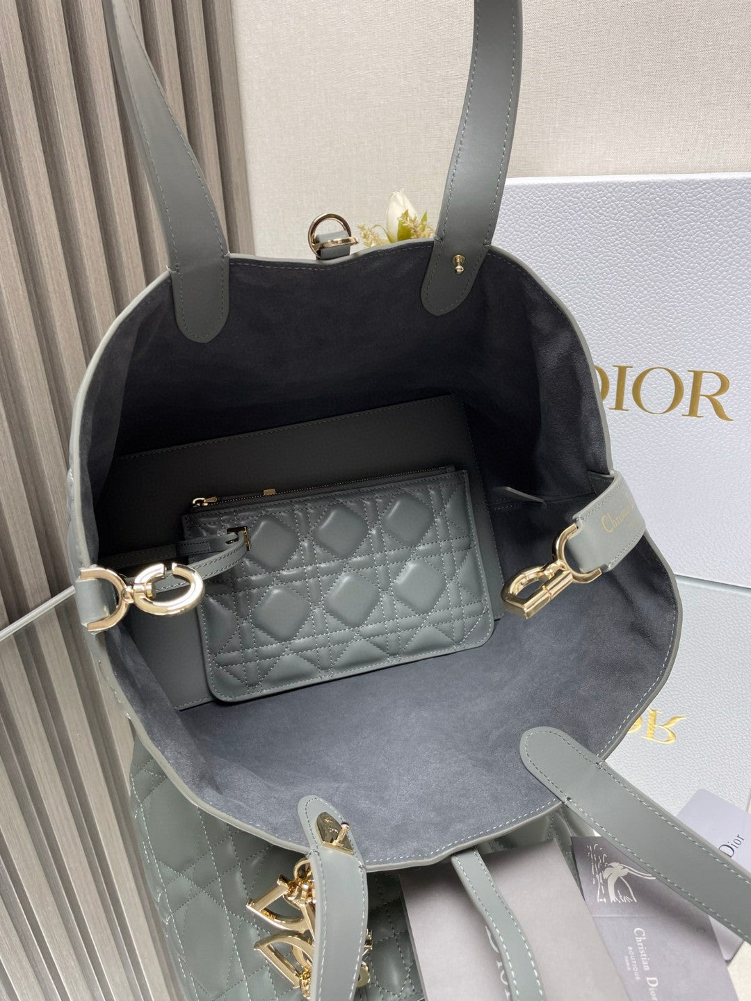 Dior Toujours Large Bag in Grey Macrocannage Calfskin