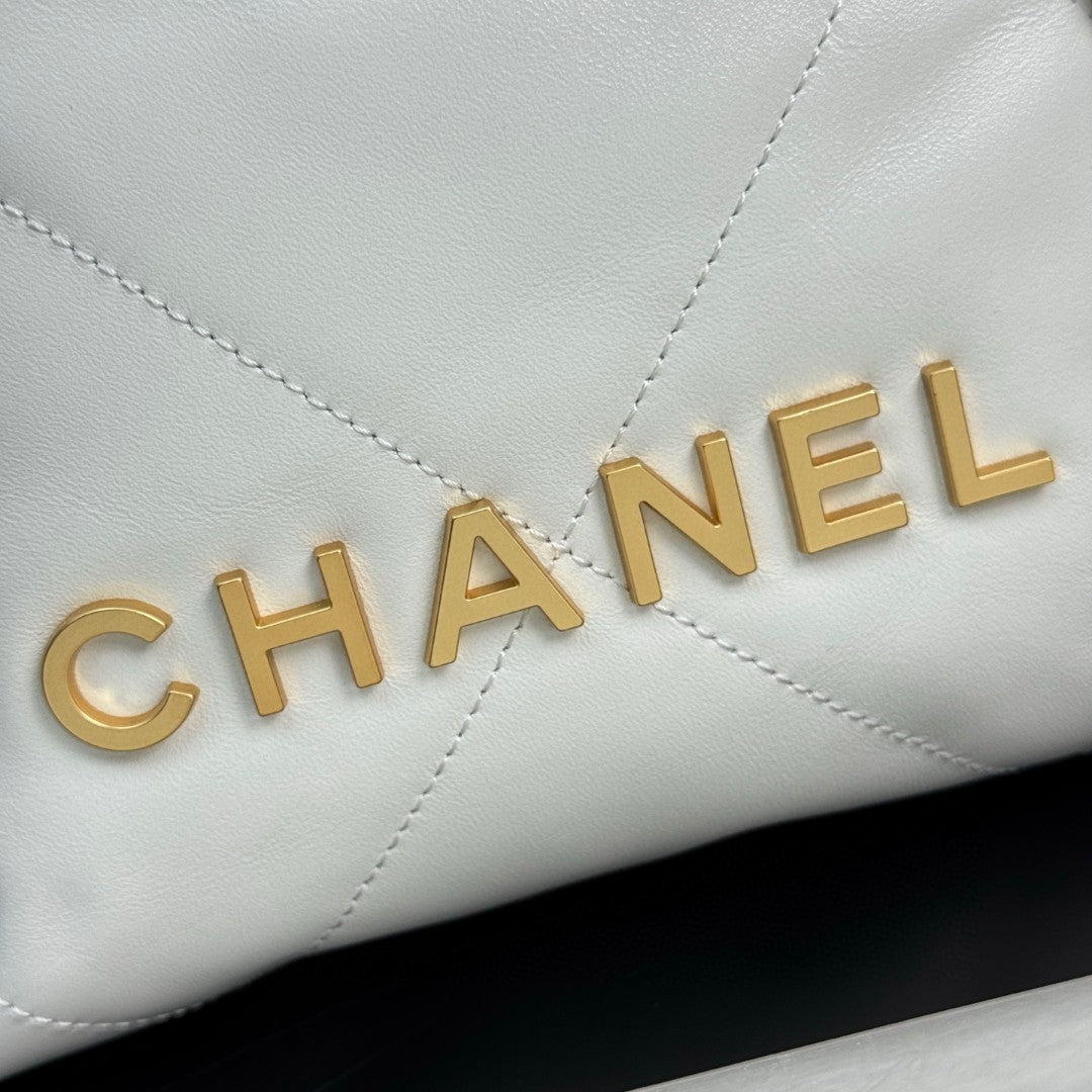 Chanel Mini 22 Hobo bag in white calfskin leather with gold-tone hardware