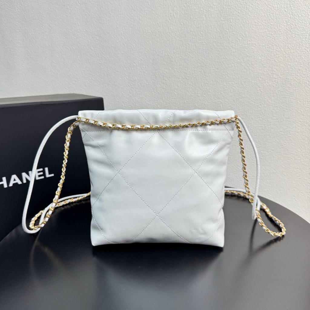 Chanel Mini 22 Hobo bag in white calfskin leather with gold-tone hardware