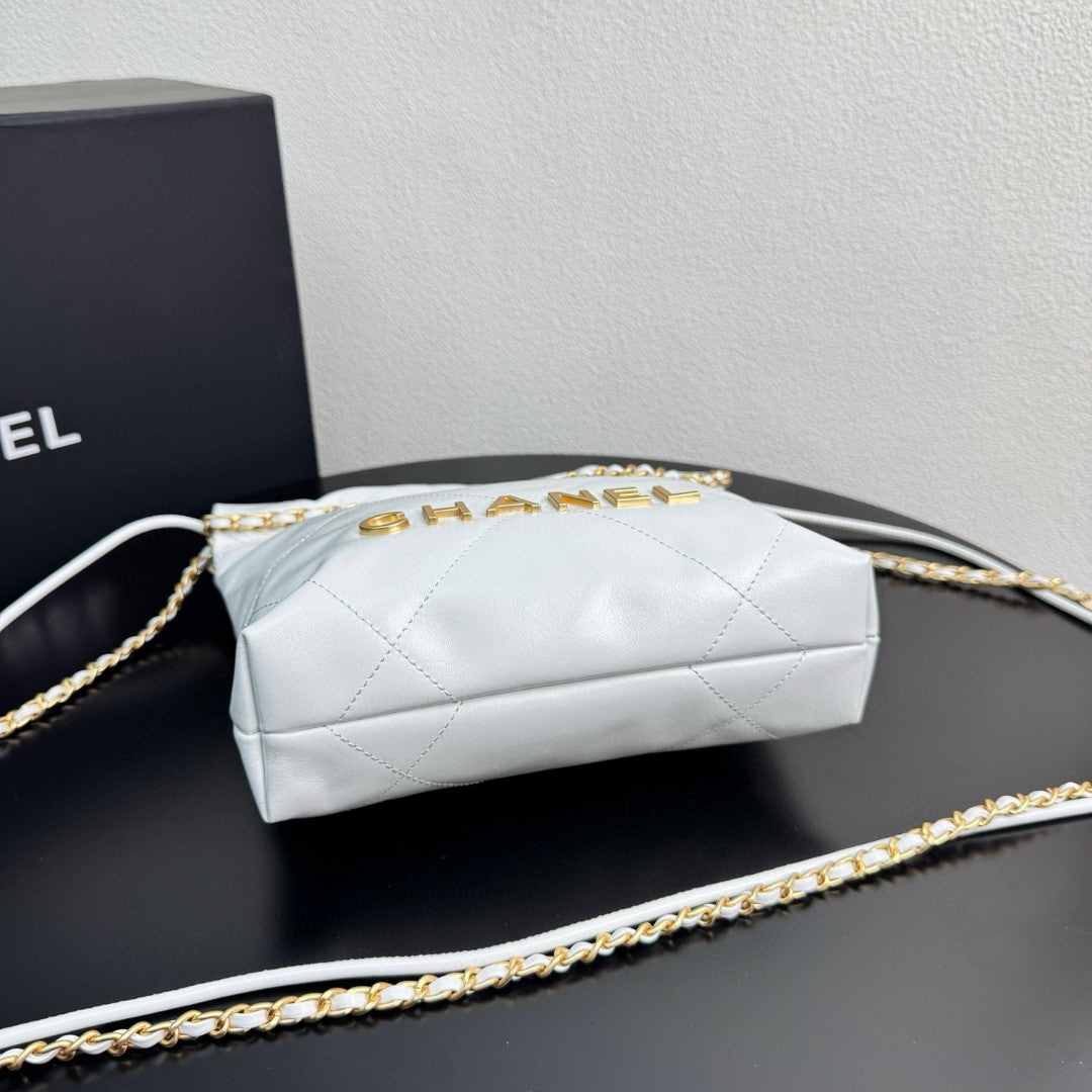 Chanel Mini 22 Hobo bag in white calfskin leather with gold-tone hardware