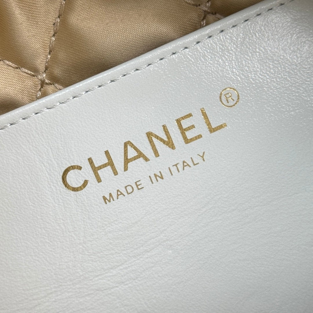 Chanel Mini 22 Hobo bag in white calfskin leather with gold-tone hardware