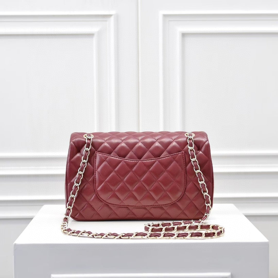 Chanel Classic Double Flap bag in burgundy lambskin leather with silver-tone hardware