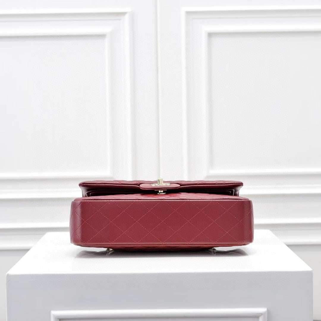 Chanel Classic Double Flap bag in burgundy lambskin leather with silver-tone hardware