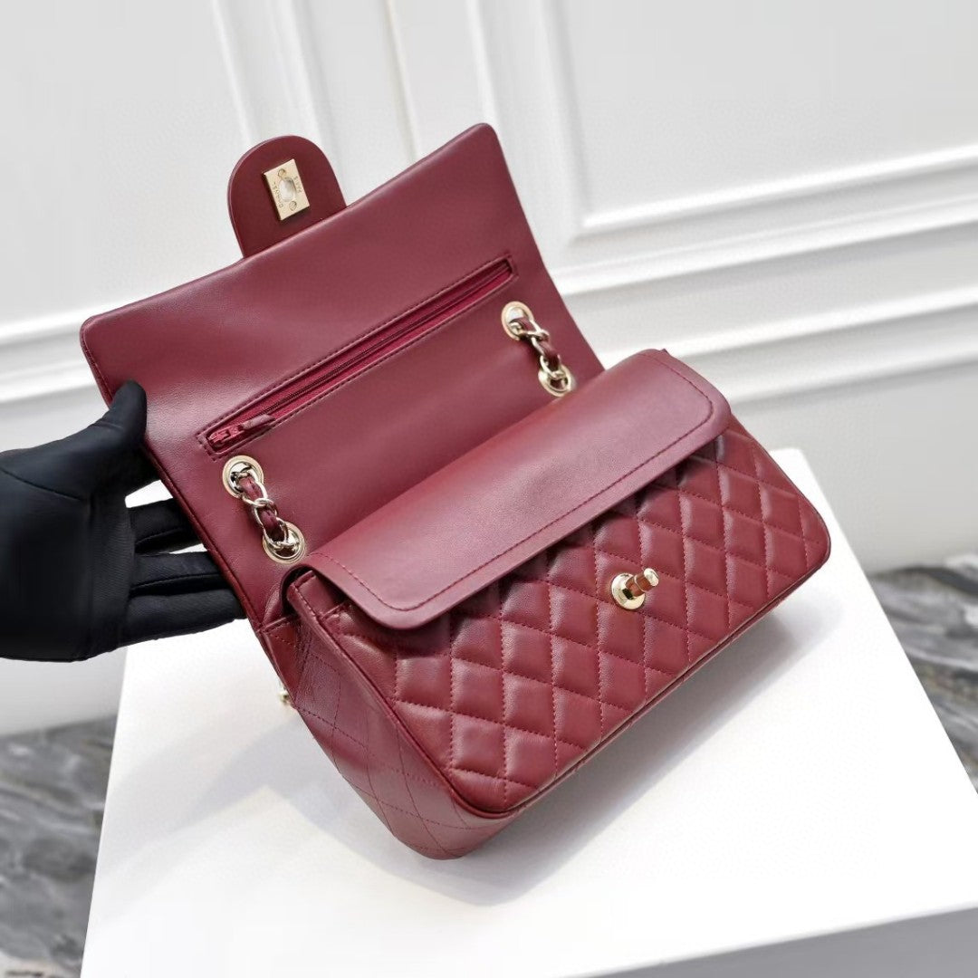 Chanel Classic Double Flap bag in burgundy lambskin leather with silver-tone hardware