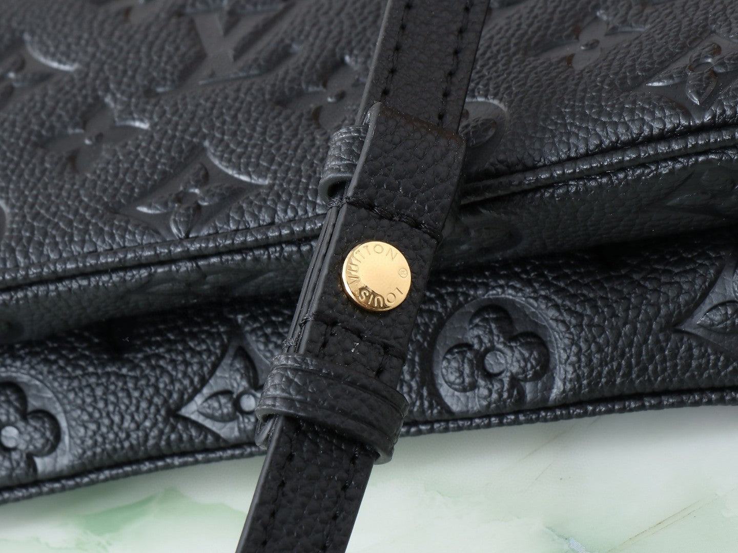 Louis Vuitton Pochette Liv or Easy Pouch On Strap in black Monogram Empreinte leather