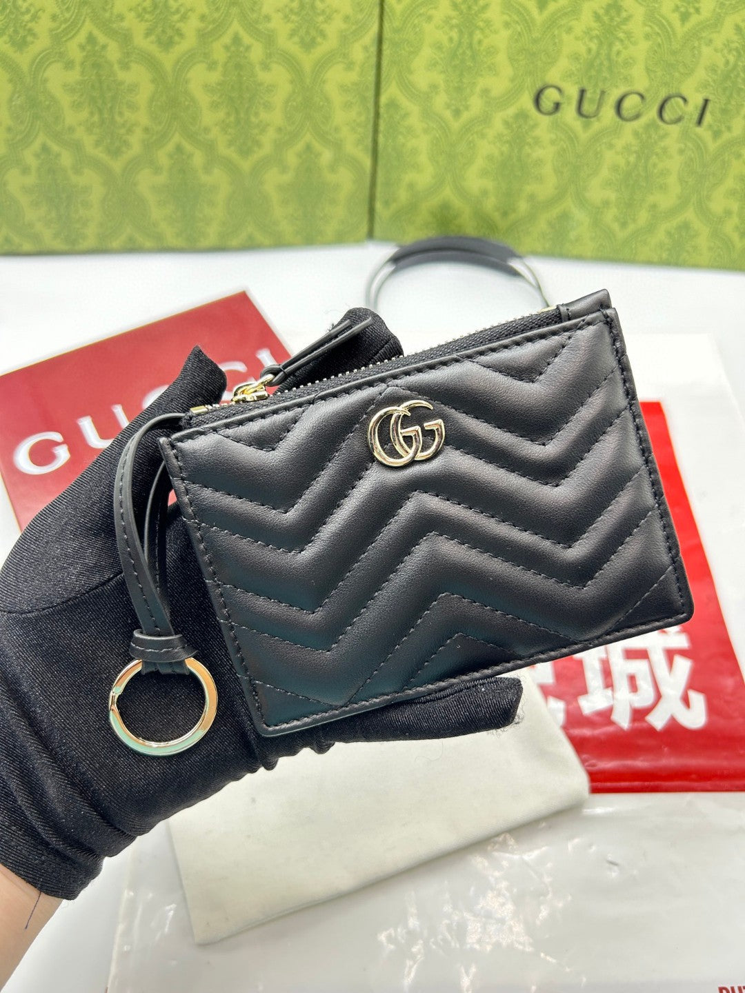 Gucci GG Marmont zip key pouch in black