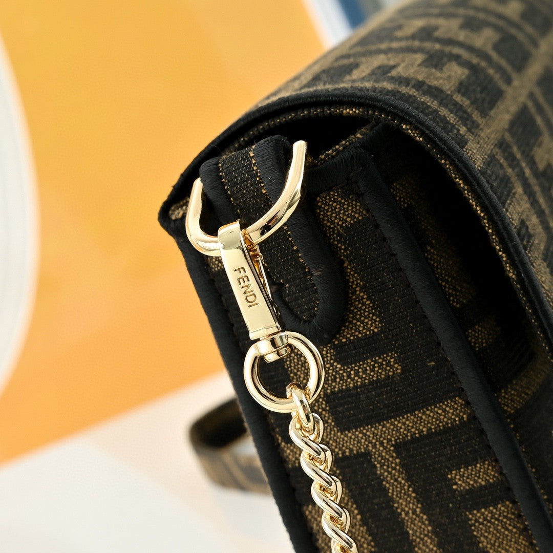 Fendi Baguette Mini brown FF jacquard fabric bag