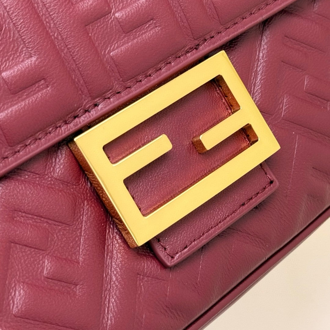 Fendi red FF embossed leather Midi Chain Baguette bag