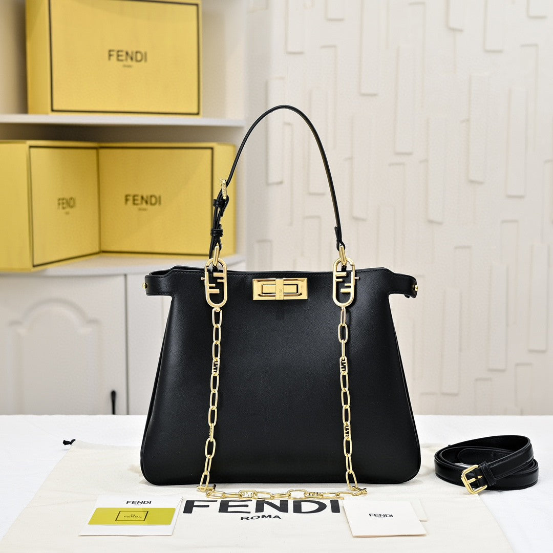 Fendi Peekaboo bag in black calfskin leather with gold-finish metalware