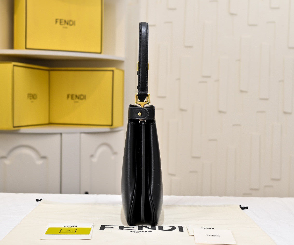 Fendi Peekaboo bag in black calfskin leather with gold-finish metalware