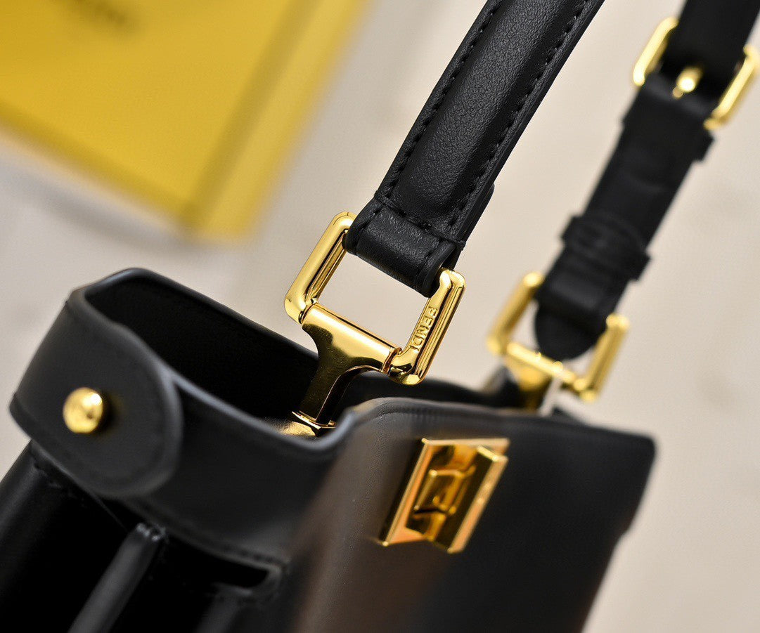 Fendi Peekaboo bag in black calfskin leather with gold-finish metalware