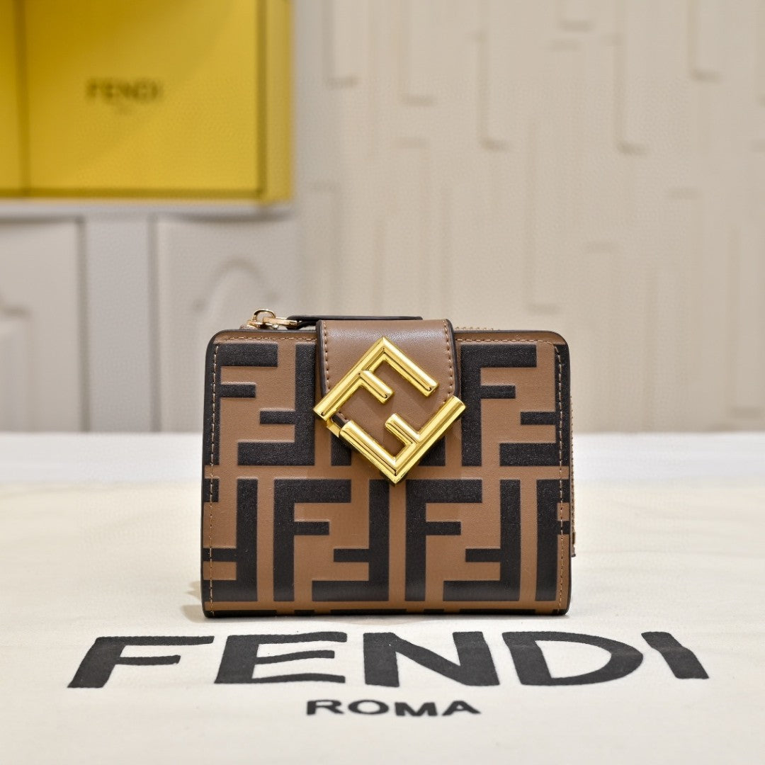 Fendi FF Diamonds small wallet made of brown leather with an embossed black FF print