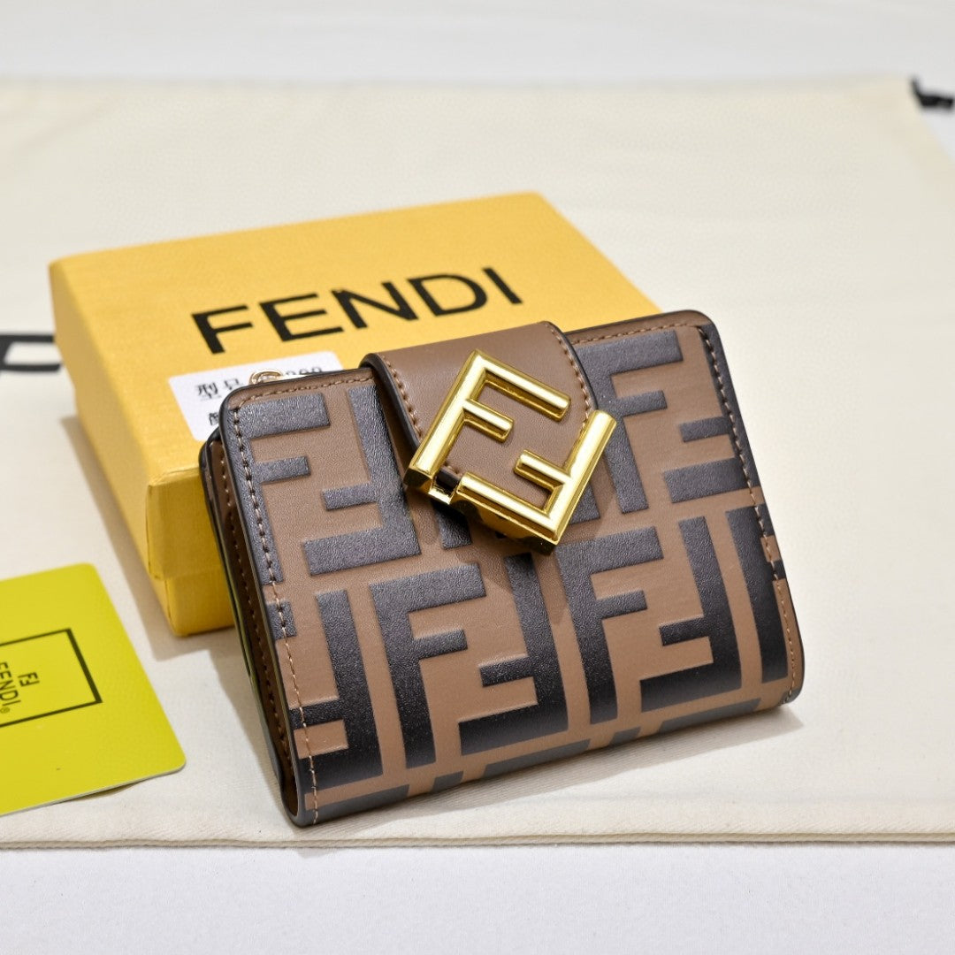 Fendi FF Diamonds small wallet made of brown leather with an embossed black FF print