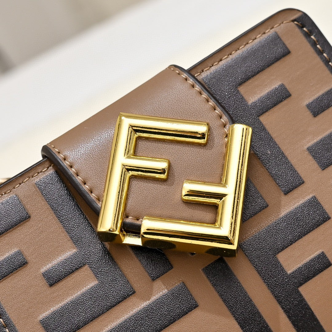 Fendi FF Diamonds small wallet made of brown leather with an embossed black FF print