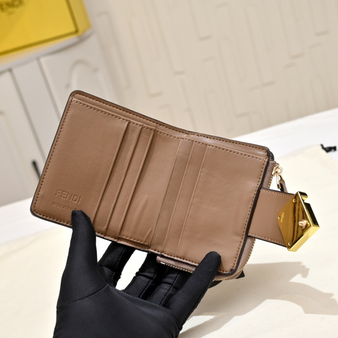 Fendi FF Diamonds small wallet made of brown leather with an embossed black FF print